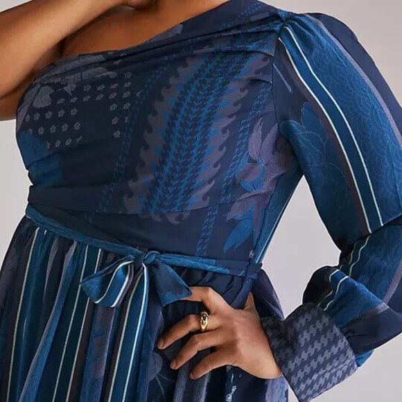 Anthropologie Nikita Mhaisalkar 2X NWT One-Shoulder Maxi Dress Navy Blue - Picture 11 of 12